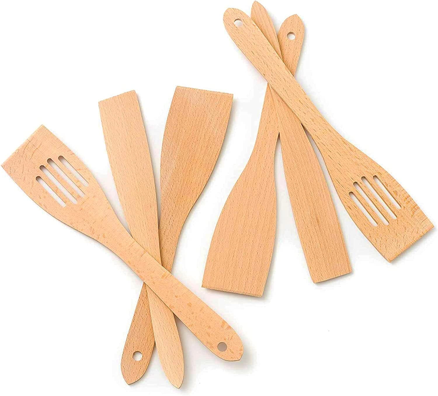 6Piece Wooden Spatula Cooking Utensils Set Beechwood Kitchen Tools for