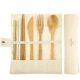 thumbnail image 1 of 6-Piece Wooden Travel Cutlery Bamboo Set with Travel Case - Reusable Flatware Including Spoon, Fork, and Knives - Portable Utensil for Outdoor Camping, Outing, Hiking, & Picnic, 1 of 6