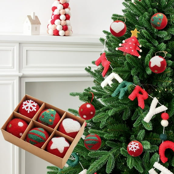 6-Piece Wool Felt Christmas Ornaments DIY Kit, 5CM Festive Tree Decorations with Snowflake Patterns, Handmade Xmas Craft Balls for Holiday Hanging Decor, Seasonal Gift Toppers and Party Styling