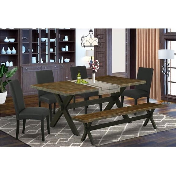6 Piece X-Style Dinette Set - Distressed Jacobean & Black