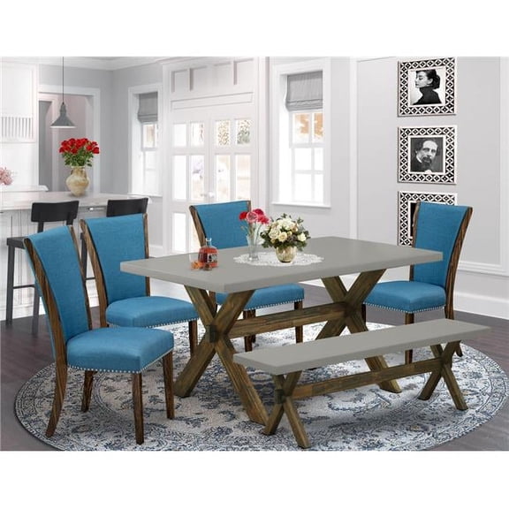 6 Piece X-Style Dining Room Table Set - Distressed Jacobean