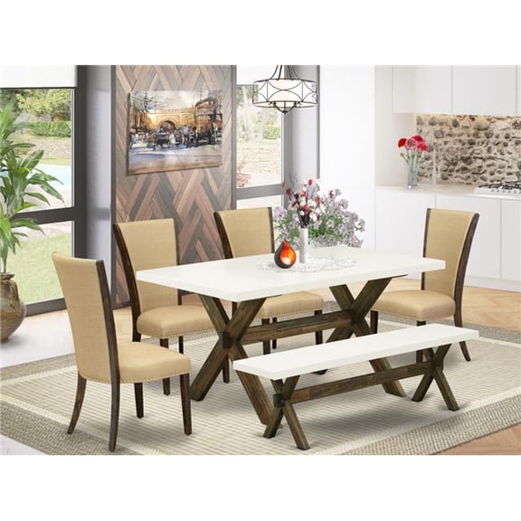 6 Piece X-Style Dining Table Set - Distressed Jacobean