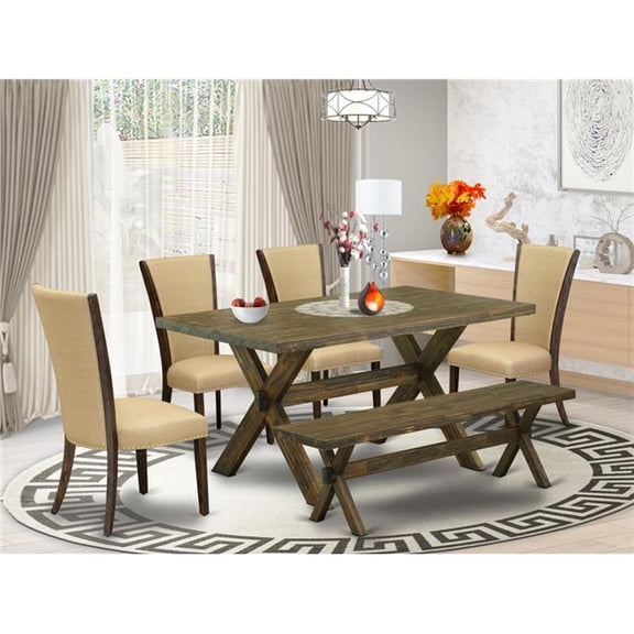 6 Piece X-Style Dining Table Set - Distressed Jacobean
