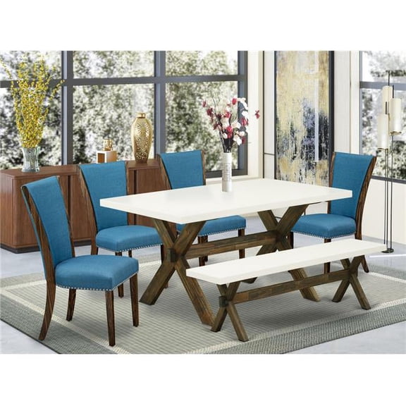 6 Piece X-Style Dining Table Set - Distressed Jacobean