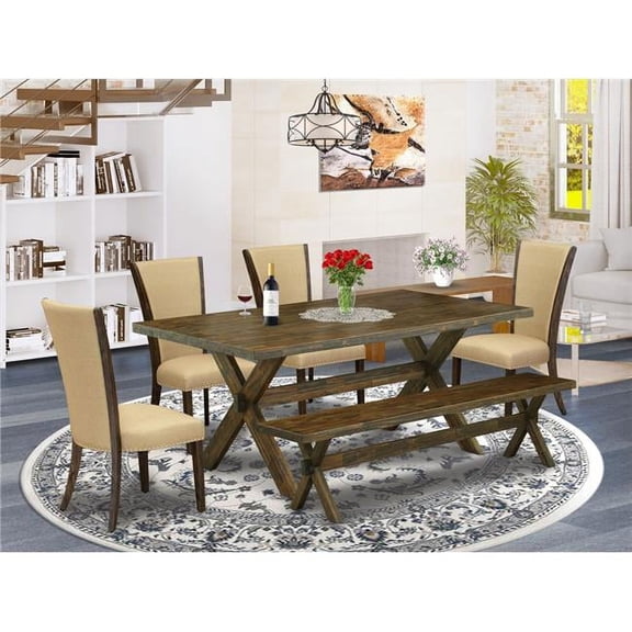 6 Piece X-Style Dining Table Set - Distressed Jacobean