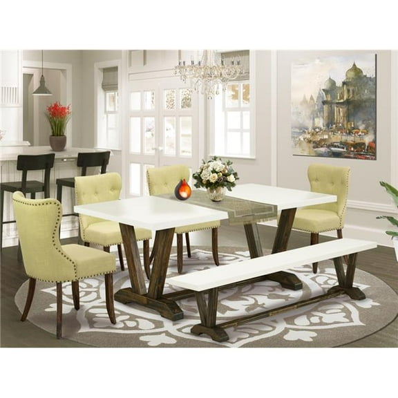 6 Piece X-Style Dining Table Set - Distressed Jacobean