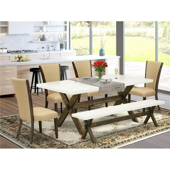 6 Piece X-Style Dining Table Set - Distressed Jacobean