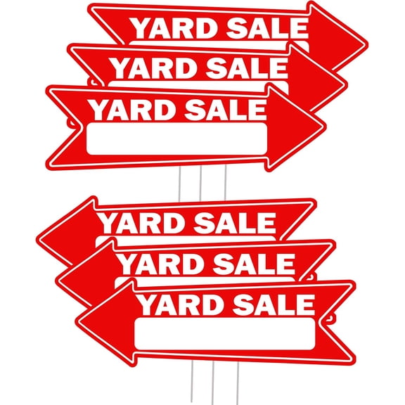 6 Piece Yard Sale Arrows - Yard Sign Double Sided With Stake 16 Inch By 5 Inch, Large - Arrow Red