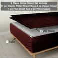 thumbnail image 1 of 6 Piece Sheet has Zipper Sheet Set, King Size 24 Inch Deep Pocket, 800 TC, Stripe Wine Color., 1 of 9