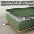thumbnail image 1 of 6 Piece Sheet has Zipper Sheet Set, King Size 8 Inch Deep Pocket, 800 TC, Stripe Moss Color., 1 of 9