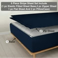 thumbnail image 1 of 6 Piece Sheet has Zipper Sheet Set, Queen Size 8 Inch Deep Pocket, 800 TC, Stripe Navy Blue Color., 1 of 9