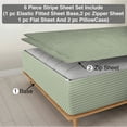 thumbnail image 1 of 6 Piece Sheet has Zipper Sheet Set, Twin Size 15 Inch Deep Pocket, 800 TC, Stripe Light Sage Color., 1 of 9