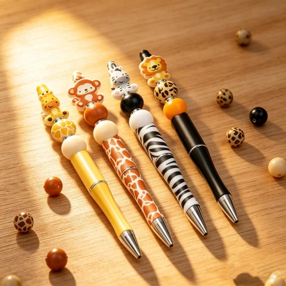 6 Piece Zoo World Beaded Pen DIY Set, Jungle Buddies Monkey Design, Relaxing Art Craft Gift for Kids Students School Home Daily Use