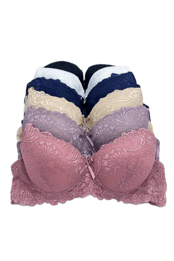 6 Piecec Full Cup/Demi Wired Gentle Pushup Push Up Bra B/C (32B)