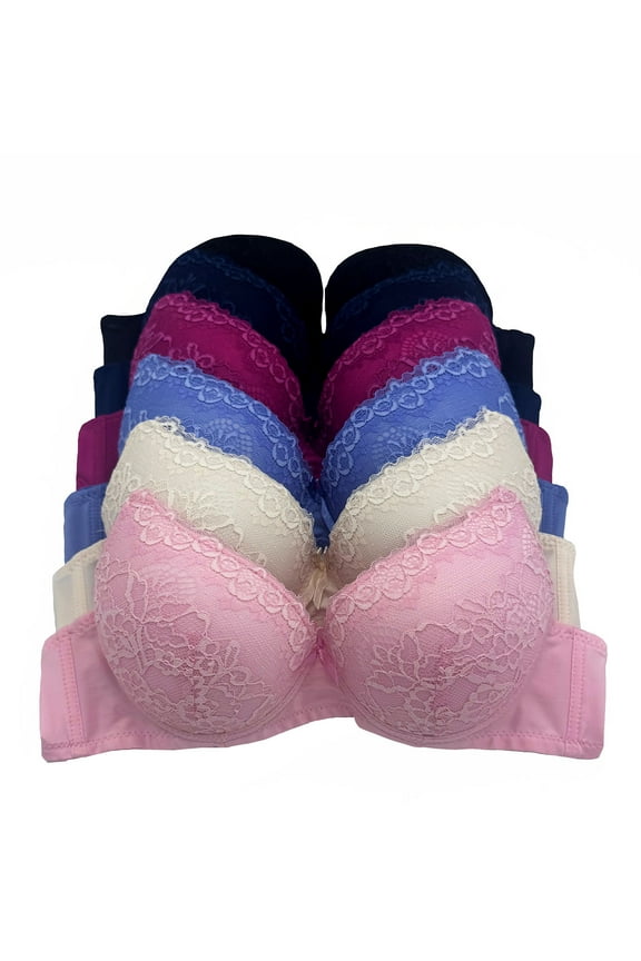 6 Piecec Full Cup/Demi Wired Gentle Pushup Push Up Bra B/C (36C)