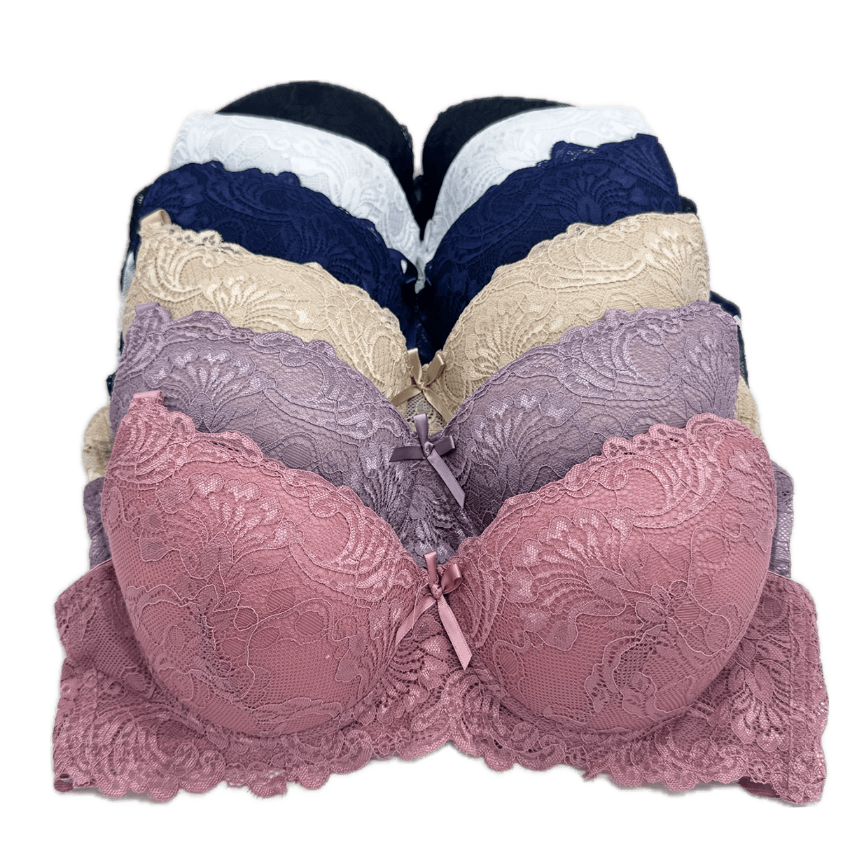 6 Piecec Full Cup/Demi Wired Gentle Pushup Push Up Bra B/C (38B)