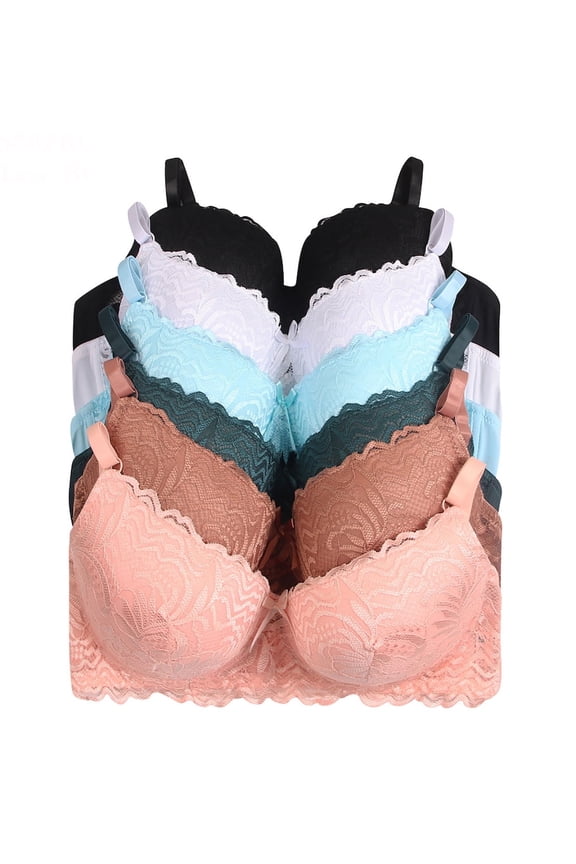 6 Piecec Full Cup Pushup Underwired Push Up Bra B and C Cup (32B)