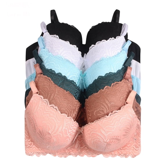 6 Piecec Full Cup Pushup Underwired Push Up Bra B and C Cup (38C)