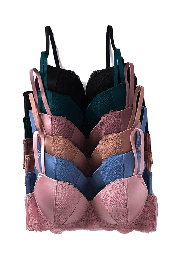 6 Piecec Full Cup Everyday Basic Holiday Gift Wired Gentle Push Up Bra B/C