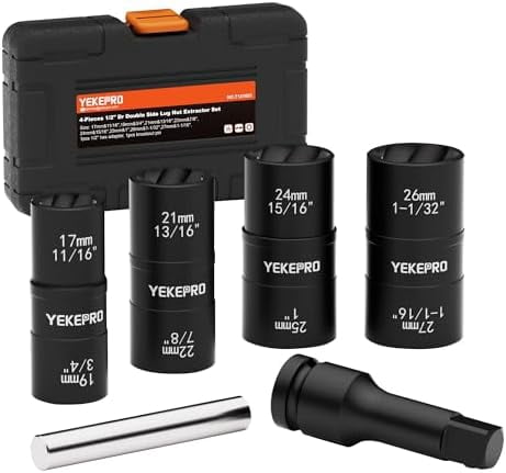 6-Piece 1/2" Drive Flip Socket Extractor Set - Lug Nut & Bolt Removal Tool For Rounded, Rusted Fasteners