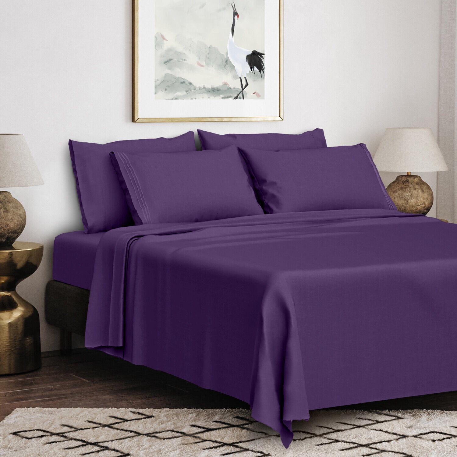 6 Pieces 100% Microfiber Full Bed Sheet Set, 1800 Super Soft and