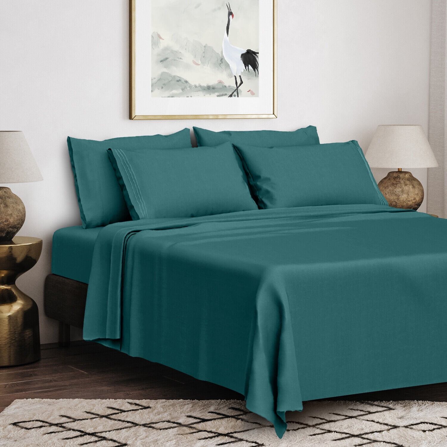 6 Pieces 100% Microfiber Full Bed Sheet Set, 1800 Super Soft and