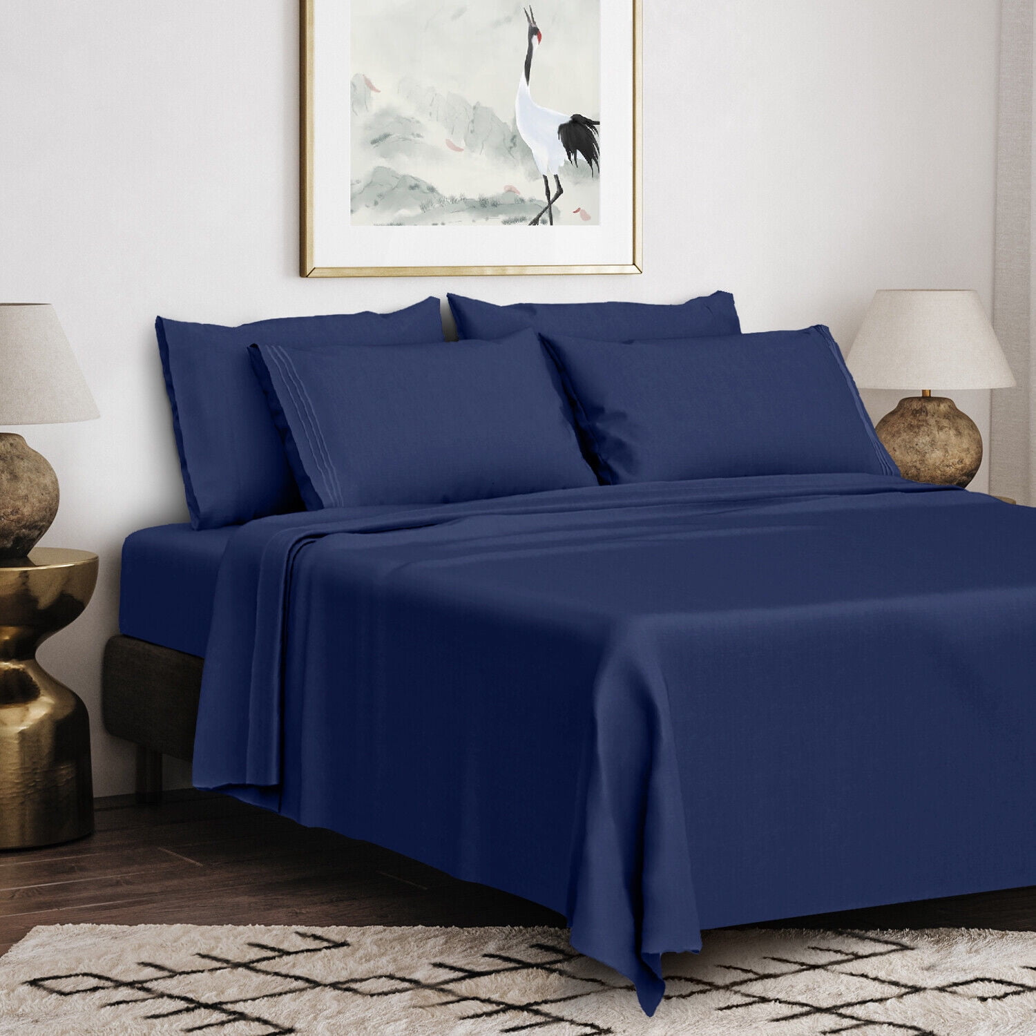 6 Pieces 100% Microfiber Full Bed Sheet Set, 1800 Super Soft and