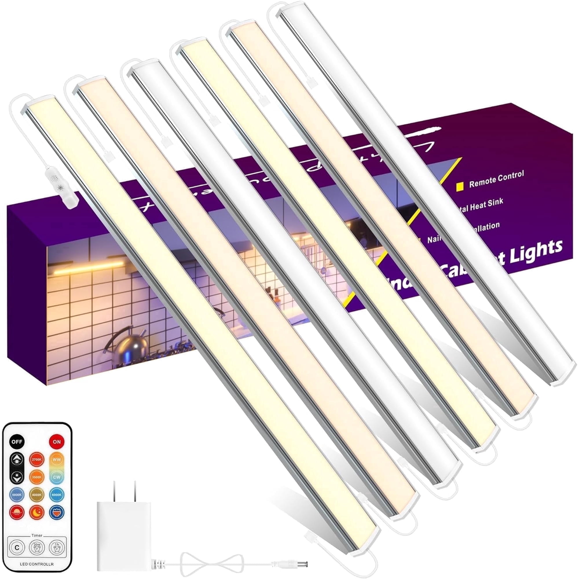 6 Pieces 12" Under Cabinet Light, Kitchen  Countertop LED Lighting Set, Support 5 Color Temp, Remote Control, Suitable for Under Cabinets, Kitchen Countertops, Work Surfaces