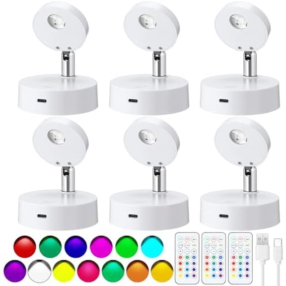 6 Pieces 13  Rechargeable RGB Spot Light with Remote Indoor LED Picture Spotlight, Rotatable Head, Stick on Wall Hallway for Painting Picture Plants Artwork Closet$$Tools & Hardware Other