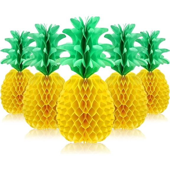 6 Pieces 14 Inch Pineapple Honeycomb Centerpieces Tissue Paper Pineapple Table Hanging Decorations for Tropical Luau Hawaiian Jungle Party Supplies Favor