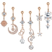 6 Pieces 14G Belly Button Rings Steel Long Dangle Navel Ring CZ Body Piercing Jewelry