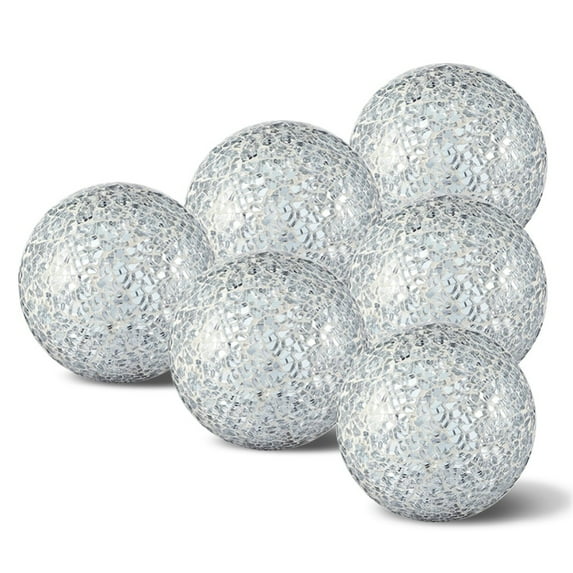 6 Pieces 2.4 Inch Mosaic Sphere Balls Decorative Glass Balls Decorative Orbs Table Centerpiece Balls Round Glass Ball Bowl Filler for Bowls Vases Dining Coffee Table Decor (Silver)