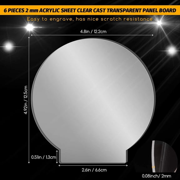 6 Pieces 2 mm Acrylic Sheet Transparent LED Film for LED Light Base Thick Clear Screen with Protective Film Acrylic Blanks for Galentine's Day Table Signs DIY Display Craft(Round)