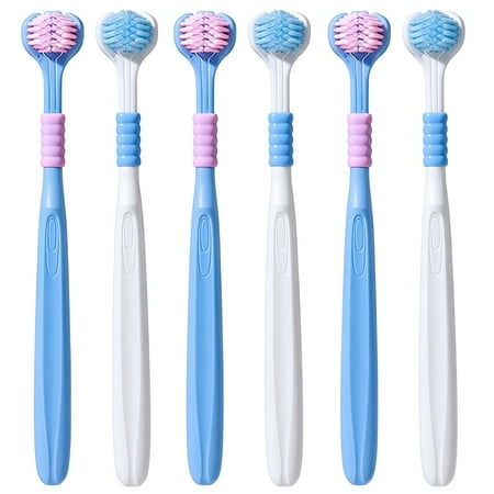 6 Pack 3 Sided Adult Toothbrush,High-Density Bristles,Enveloping Clean,Autism Soft Bristles Toothbrush,Ergonomic Non-Slip Handle, Efficient Cleaning