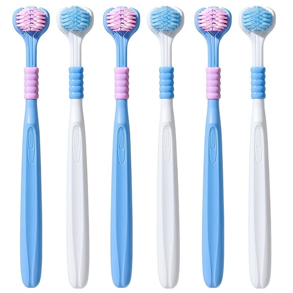 6 Pack 3 Sided Adult Toothbrush,High-Density Bristles,Enveloping Clean,Autism Soft Bristles Toothbrush,Ergonomic Non-Slip Handle, Efficient Cleaning