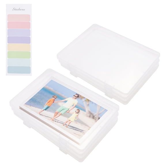 6 Pieces 5" x 7" Plastic Photo Storage Box with Label Stickers, Clear Picture Box with Hinged Lid, Photo Case Storage Containers Crafts Project Organizers for Scrapbook Papers Postcard