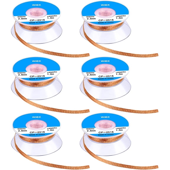 6 Pieces 5ft Solder Wicks Braid with Flux Braided Desoldering Wicks for Electronics Component Repair, PCB Circuit Board(0.1 Inch,5ft Each,Blue)