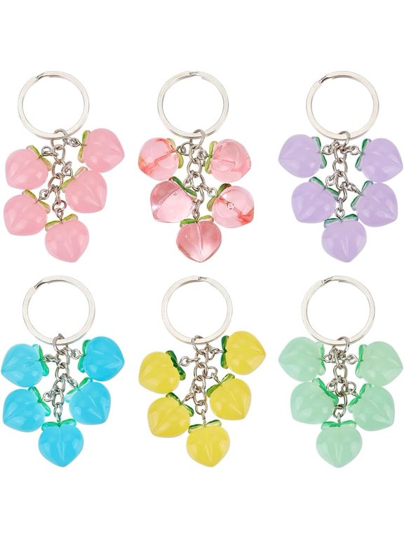 6 Pieces 6 Colors 3 Inch Peach Pendant Keychain Fruit Shape Resin Pendant Keychain Macaron Color Matching Cute Keychain for Car Key Bag Decoration Phone Chain Charm