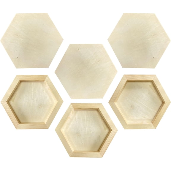 6 Pieces 6'' x 7'' Unfinished Wooden Hexagon Painting Panel Boards for Crafts, Blank Wood Canvas Panels Pouring Art