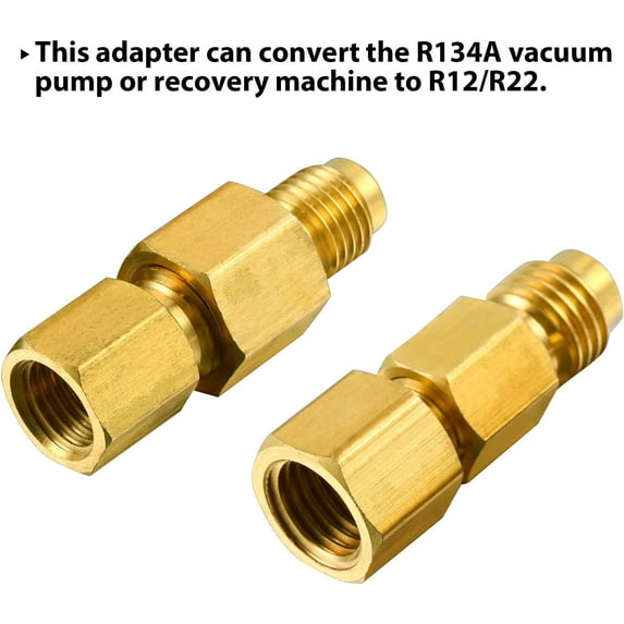 6 Pieces 6015 R134A Brass Refrigerant Tank Adapter to R12 Fitting Adapter 1/2 Female to 1/4 Male Flare Adaptor Valve Core and 6014 Vacuum Pump Adapter 1/4 Inch Flare Female to 1/2 Inch Male