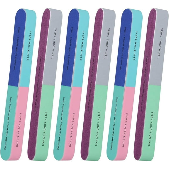6 Pieces 7 Way Nail File and Buffer Block Professional Nail Buffering Files 7 Steps Washable Emery Boards for Acrylic Nails