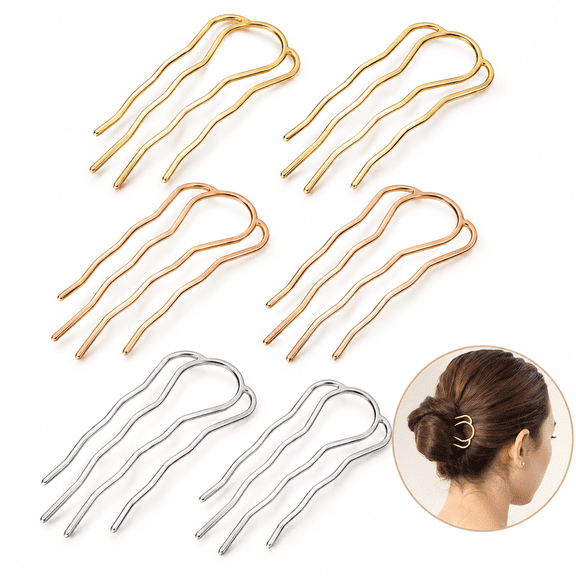 Artrylin 6 Pack 4-Prong Hair Fork Clips, 3.55inch Metal Hair Pins for Buns & Updos – Durable Alloy French Hair Forks, Non-Slip Bun Holders for Women, Thick & Long Hair (Gold/Silver/Rose Gold, Large)