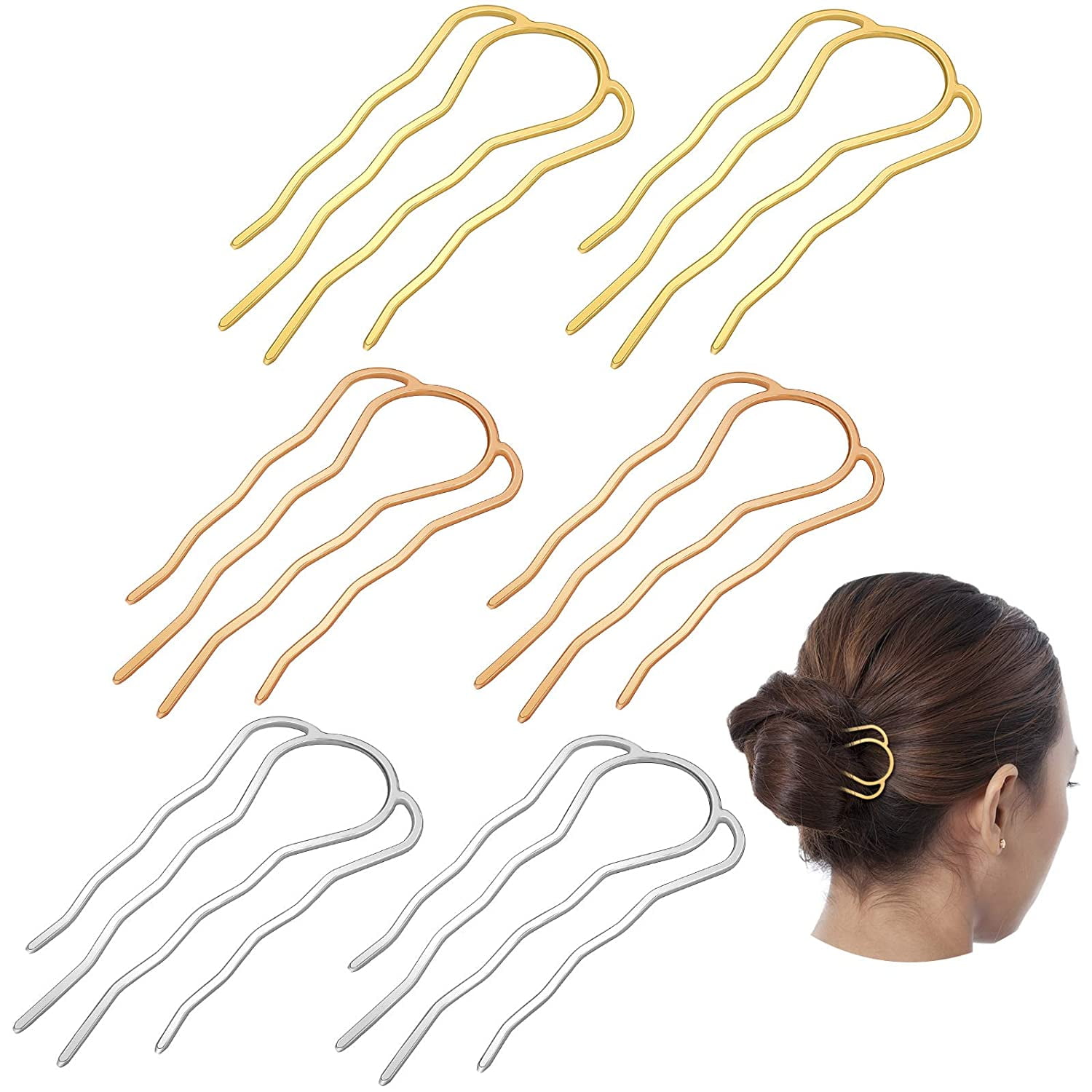 6 Pieces 87 mm Hair Fork Clip Stick Hair Side Comb Hairpin Hair Bun