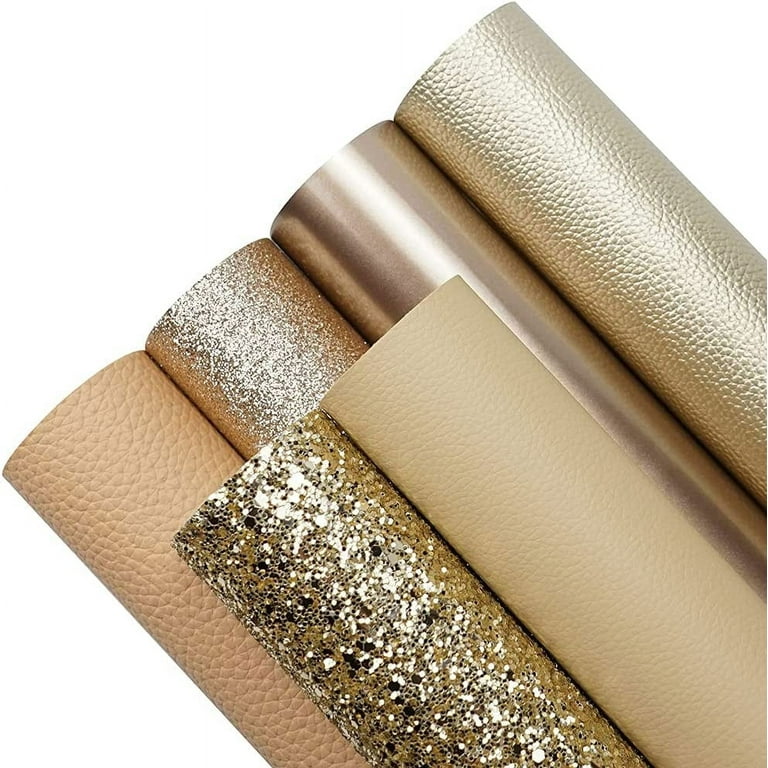 6 Pieces 8x12 Inch (21x30cm) Faux Leather Sheets Champagne Gold Series Fine  Chunky Glitter Patent Metallic Litchi Texture Faux Leather Fabric for  Leather Bows Earrings Making 