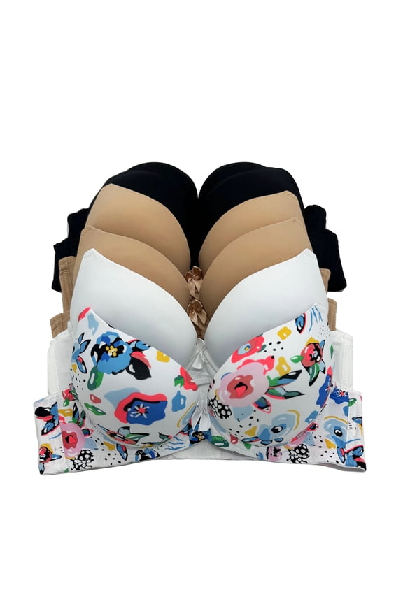 6 Pieces ADD 1 Cup Push Up Lace Full Cup Wired Double Pushup Bra A/B/C