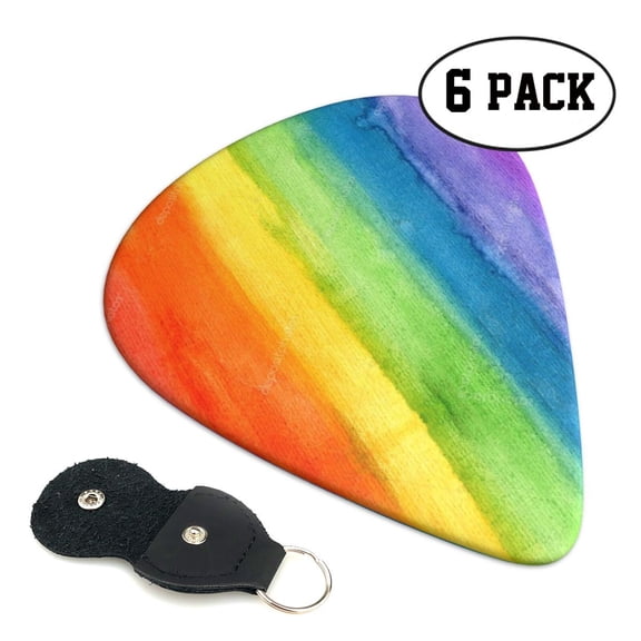6 Pieces Abstract Striped Rainbow Guitar Picks for Guitar Bass Music Instruments with 1 Pick Leather Pick Holder