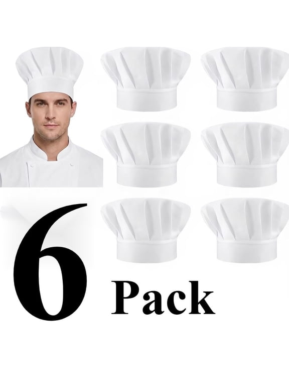 6 Pieces Adult Adjustable Elastic Baker Hat, Chef Hats, Kitchen Cooking Chef Caps for Men Women, White