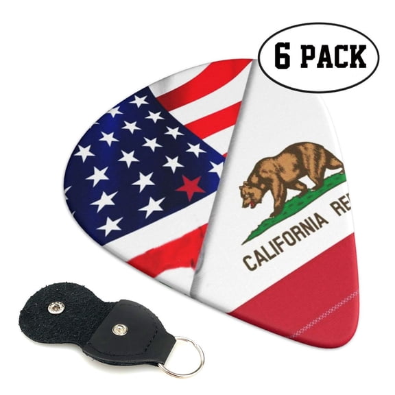6 Pieces America Flag And California Flag Guitar Picks for Guitar Bass Music Instruments with 1 Pick Leather Pick Holder