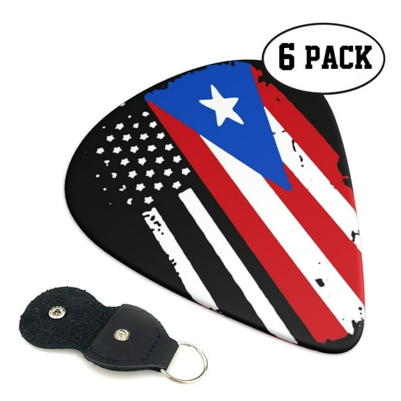 6 Pieces America Puerto-Rico Flag Guitar Picks for Guitar Bass Music Instruments with 1 Pick Leather Pick Holder