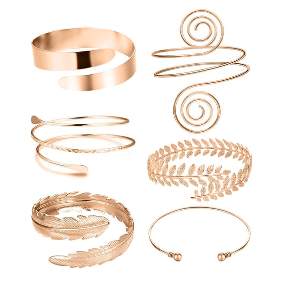 6 Pieces Arm Cuff Upper Arm Band Cuff Bracelet Bangle for Women Silver Gold Adjustable Armband Set, 3.35 inches, Silver